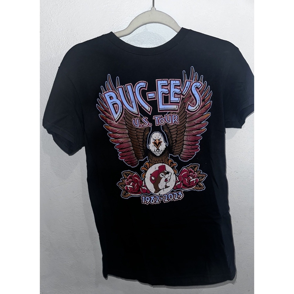 Buc-ee's Graphic T-Shirt Men S Black US Tour 1982-2023 Eagle Roses Short Sleeve